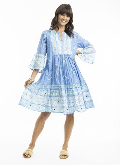 Heidi Blue Layered Dress with Frill Sleeve