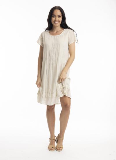 Sand Gauze Frill Hem Dress