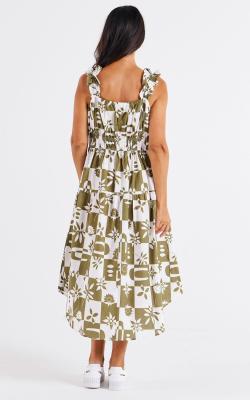 Tiered Geo Floral Maxi Frill Dress