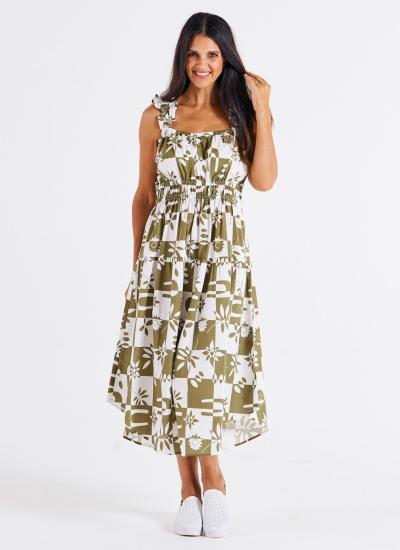 Tiered Geo Floral Maxi Frill Dress