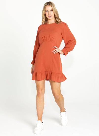 Vivienne Chestnut Frill Hem Mini Dress